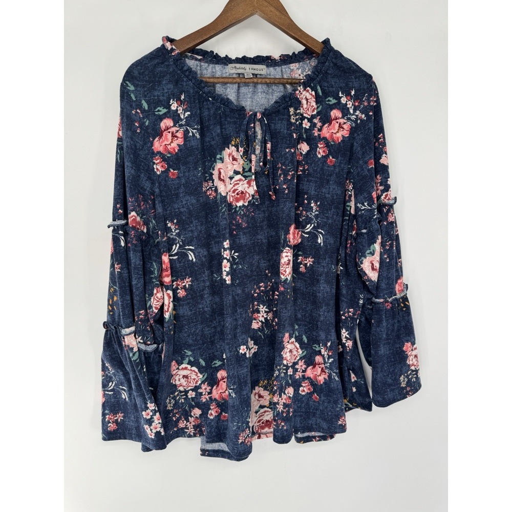 Absolutely Famous 3XL Floral Long Sleeve Peasant Boho blouse soft stretch spring